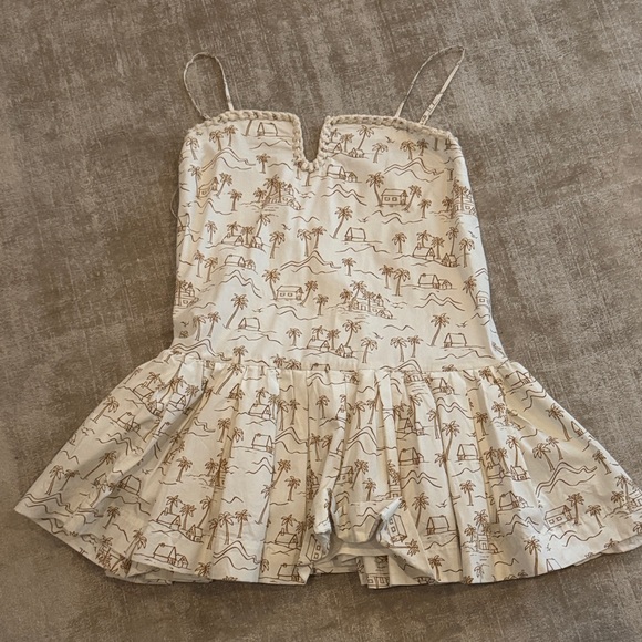 line and dot Dresses & Skirts - Cream Palm-Print Sundress with Ruffle Hem